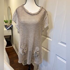 Kamena Linen Blend Crochet Tunic Top | Boho Layering | Oversized Beige | XL/XXL